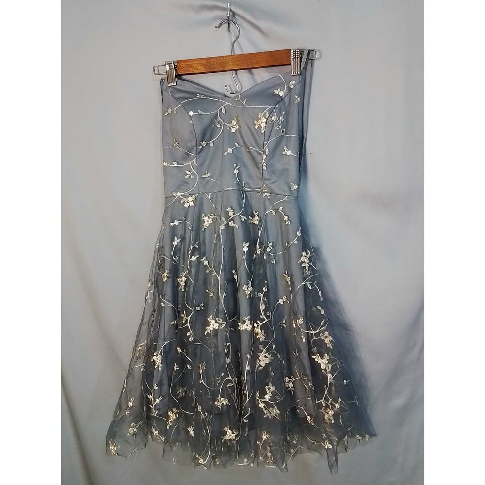 Mgiacy blue mini dress, with lace floral overlay